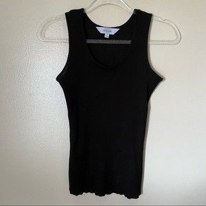 Exclusively Misook Petite Black Ribbed Sleeveless Tank Top